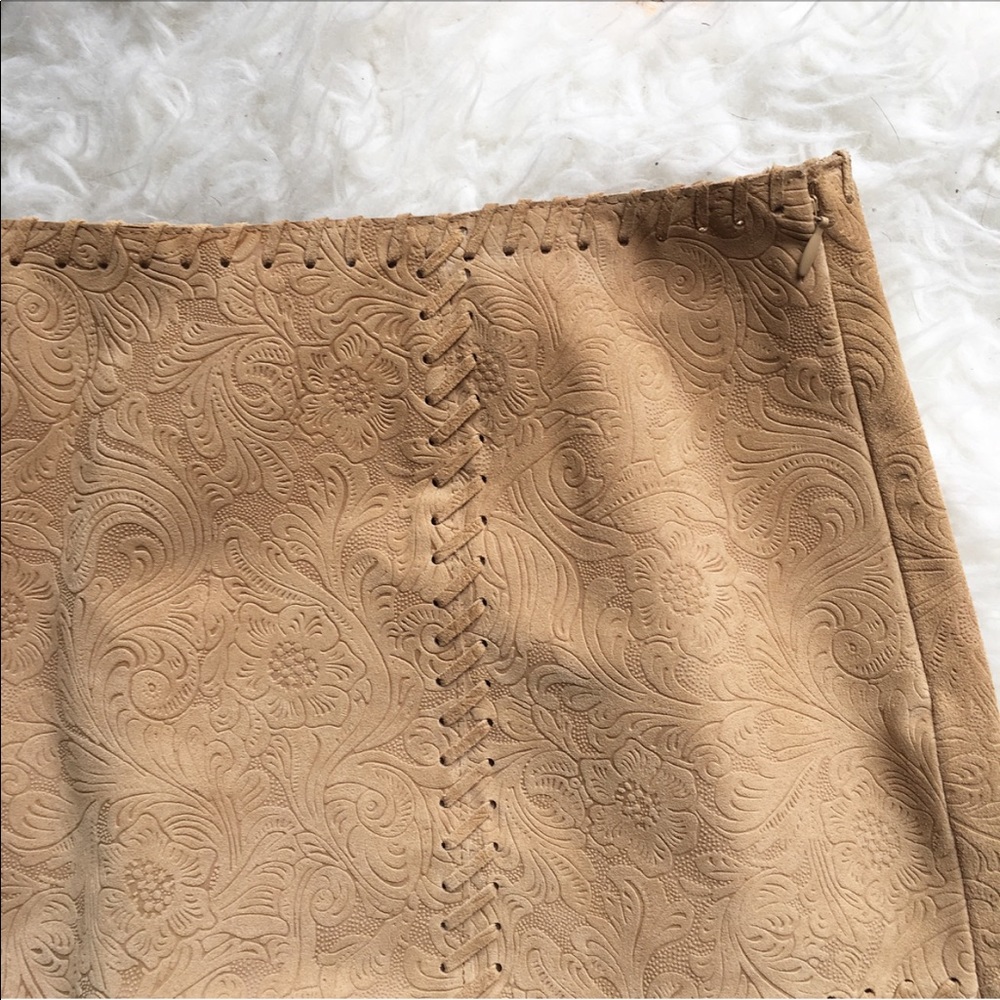 Ideology Tan Leather Patchwork Embossed Skirt - image 3